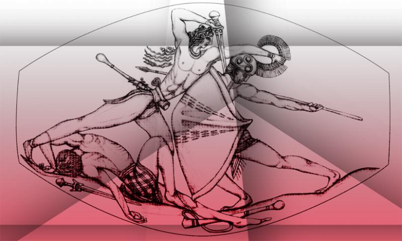 Восстановленный рисунок печати, найденной в гробнице "воина с грифоном"